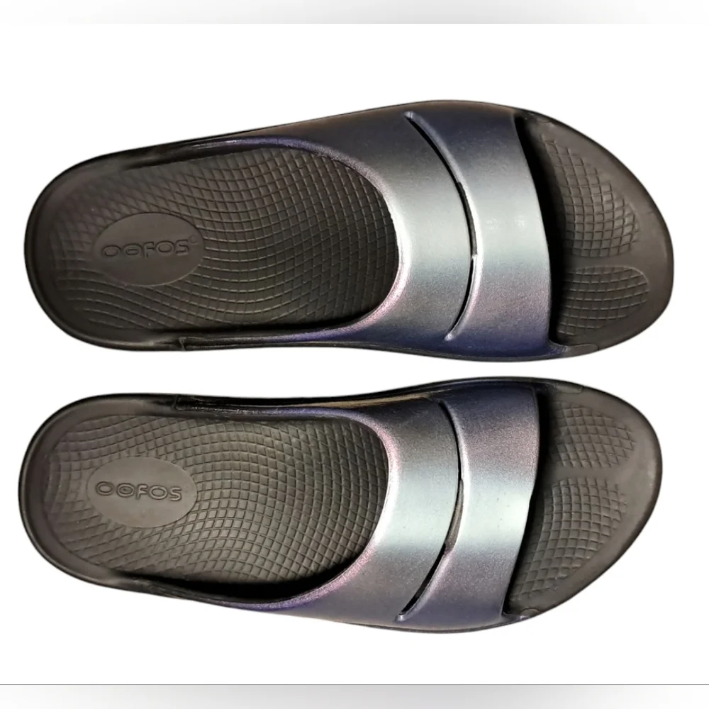 OOFOS Women's Slide Sandals - Black and Purple - Picture 9 of 14